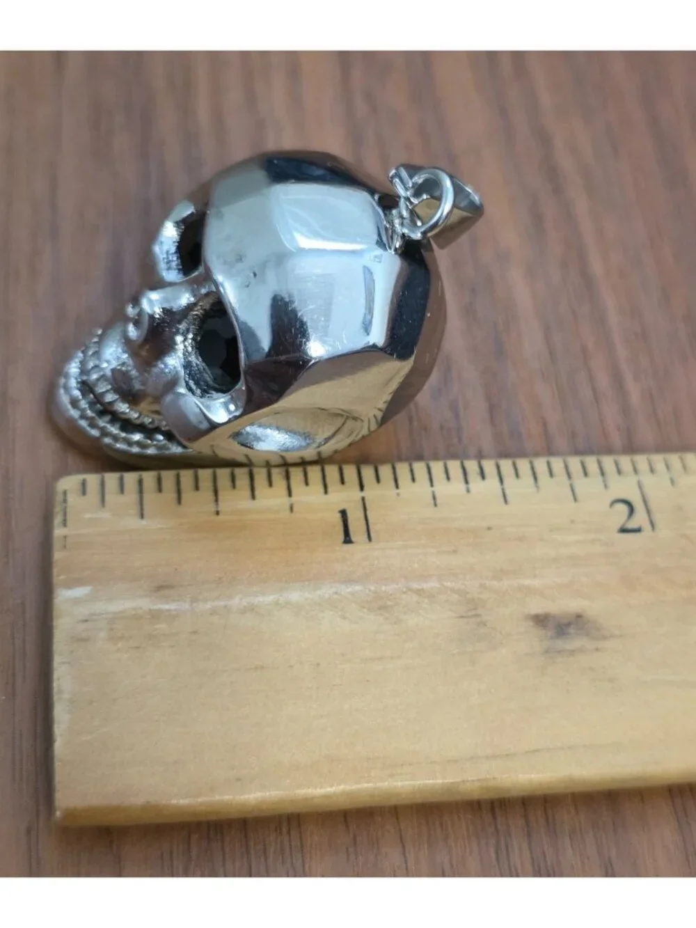 BLACKJACK Men's Stainless Steel Skull Pendant w/ Black Cubic Zirconia Eyes
